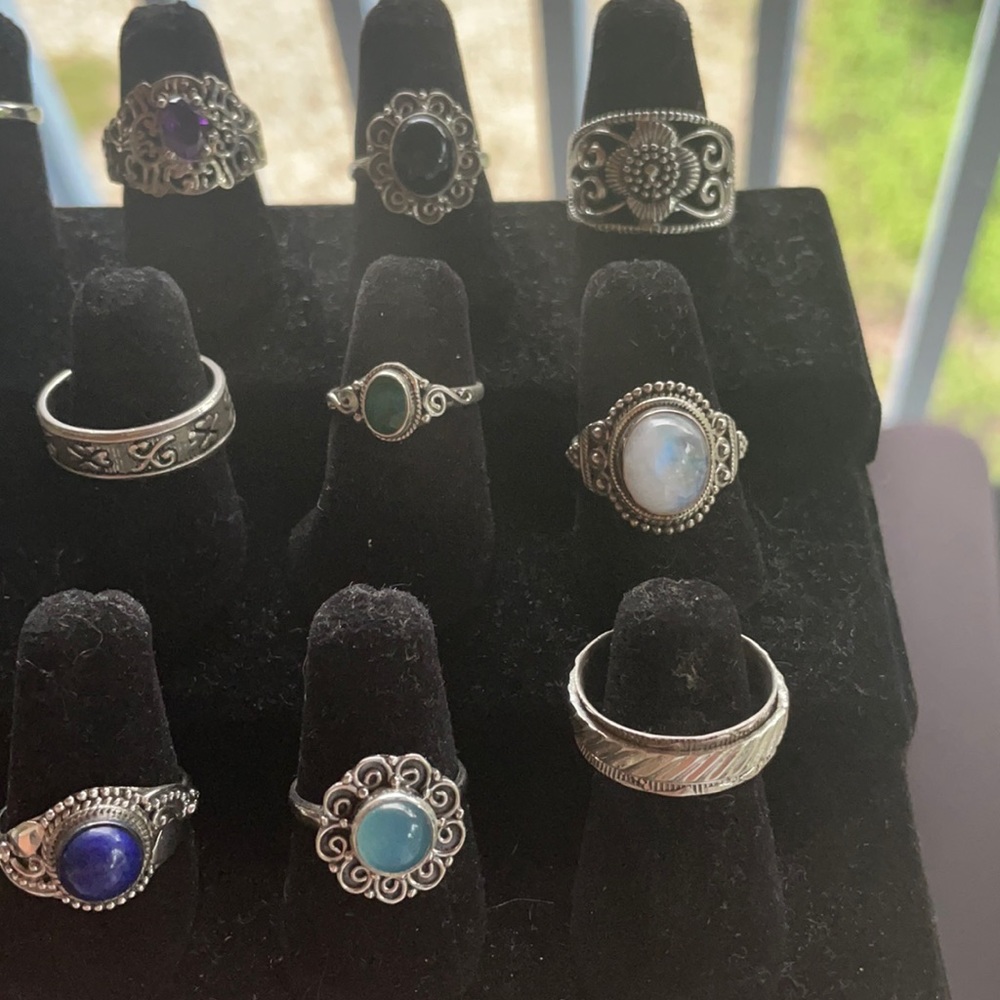 925 stamped silver gemstone rings